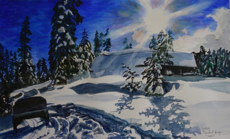 Winter snow landscape with bright sun